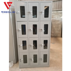 Locker cabinet with 12 glass doors