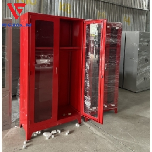 The fire protection iron cabinet has 2 mica doors that open the top and bottom compartments