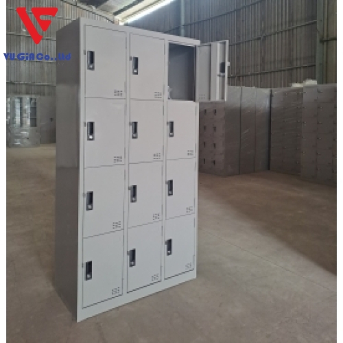 Iron locker cabinet with 12 compartments and 3 compartments