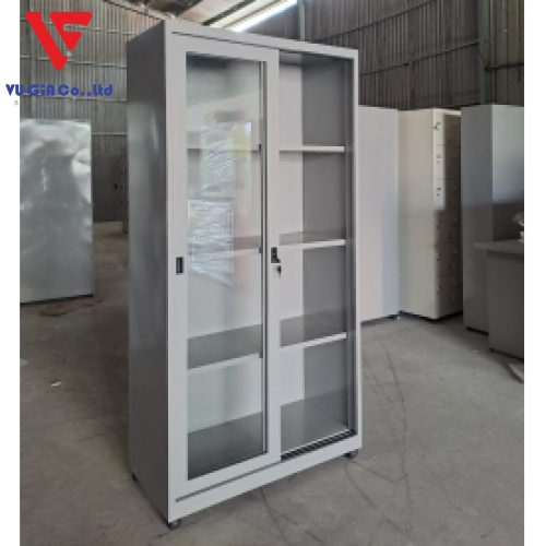 IRON FILE CABINET with 2 Sliding Glass Doors TS08