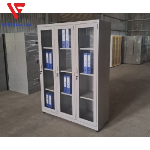 Iron filing cabinet with 3 glass compartments