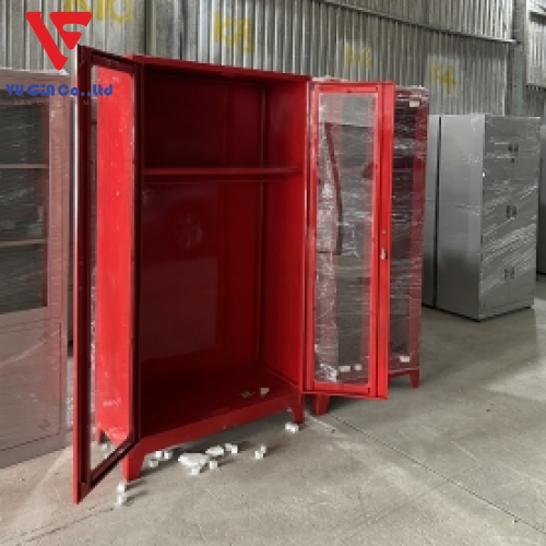 The fire protection iron cabinet has 2 mica doors that open the top and bottom compartments