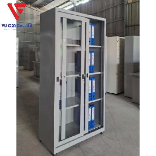 IRON FILE CABINET with 2 Sliding Glass Doors TS08