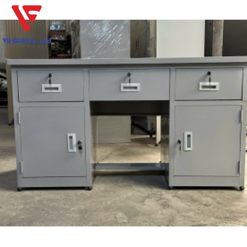 Iron table 7x14, 2 open doors, 3 drawers